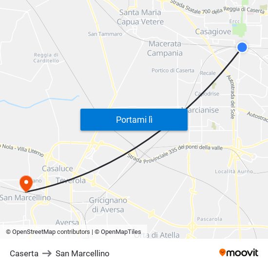 Caserta to San Marcellino map