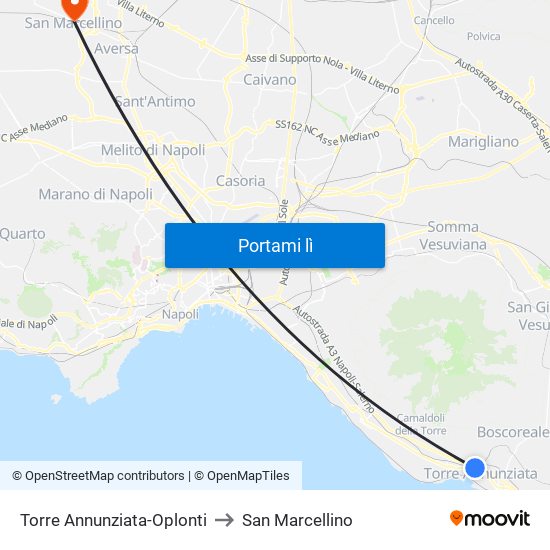Torre Annunziata-Oplonti to San Marcellino map