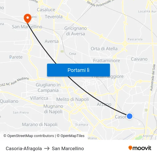 Casoria-Afragola to San Marcellino map
