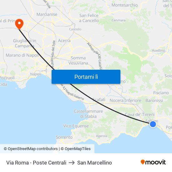 Via Roma - Poste Centrali to San Marcellino map