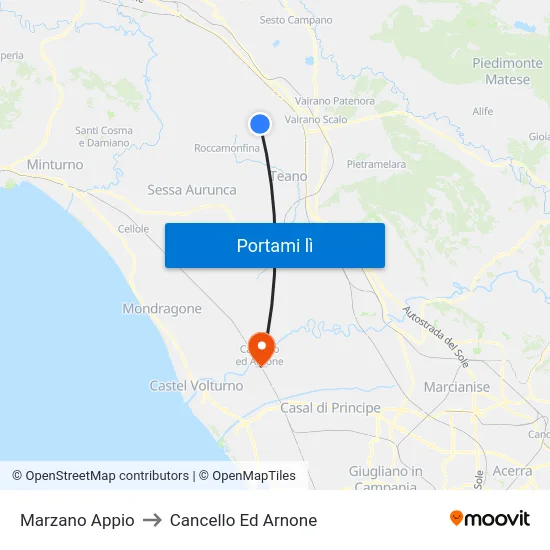 Marzano Appio to Cancello Ed Arnone map