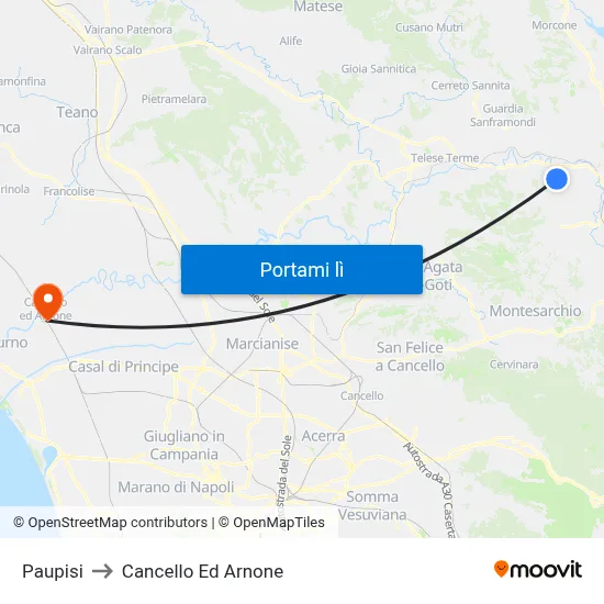Paupisi to Cancello Ed Arnone map