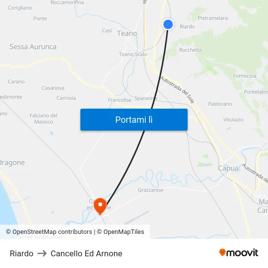 Riardo to Cancello Ed Arnone map