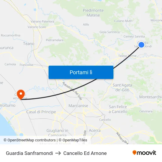 Guardia Sanframondi to Cancello Ed Arnone map