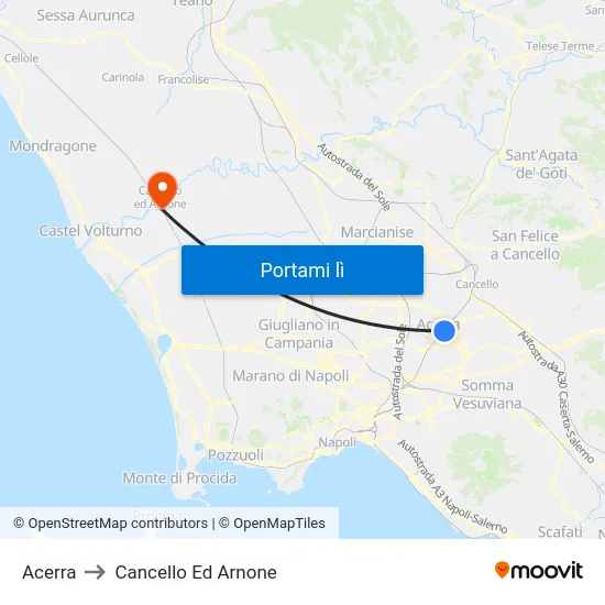 Acerra to Cancello Ed Arnone map