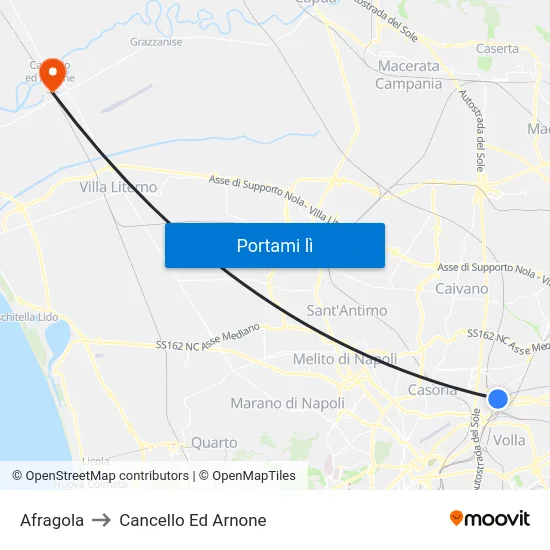 Afragola to Cancello Ed Arnone map