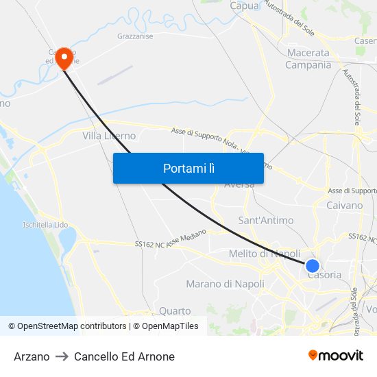 Arzano to Cancello Ed Arnone map