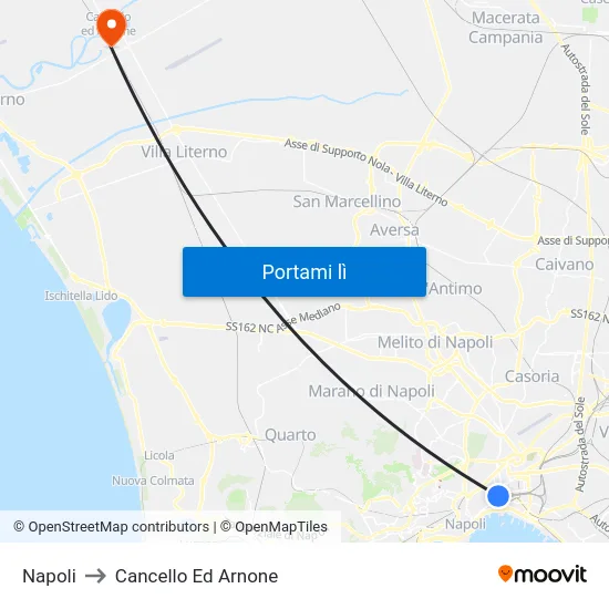 Napoli to Cancello Ed Arnone map