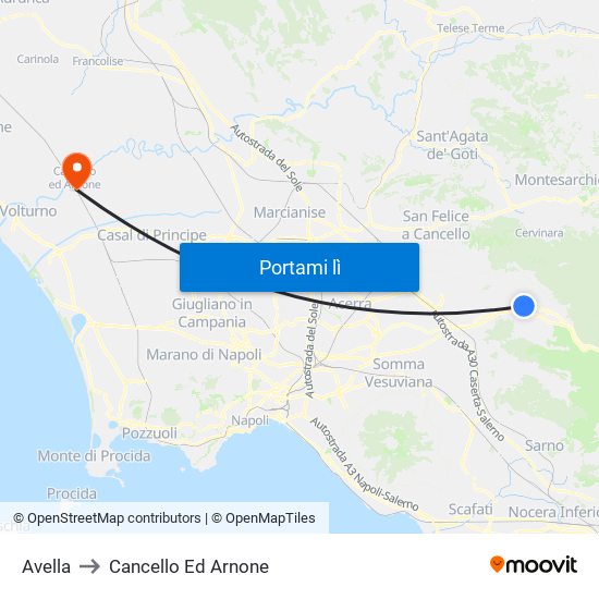 Avella to Cancello Ed Arnone map