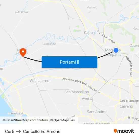 Curti to Cancello Ed Arnone map
