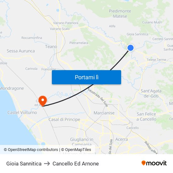 Gioia Sannitica to Cancello Ed Arnone map