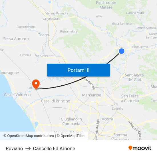 Ruviano to Cancello Ed Arnone map