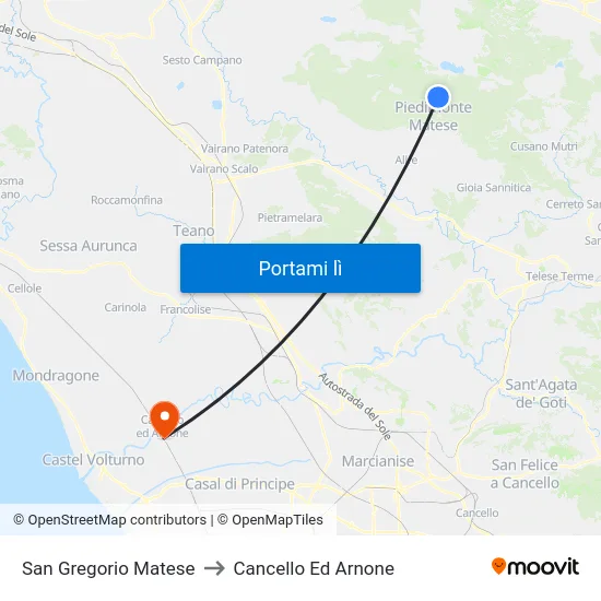 San Gregorio Matese to Cancello Ed Arnone map