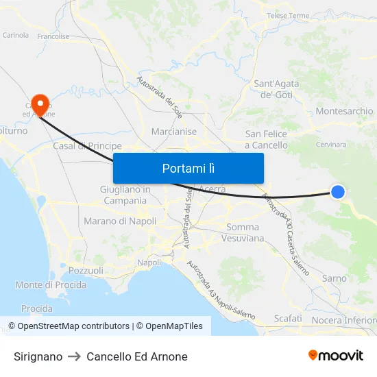 Sirignano to Cancello Ed Arnone map