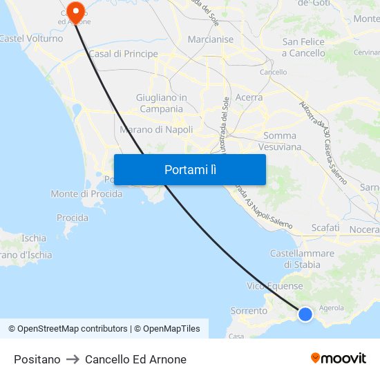 Positano to Cancello Ed Arnone map