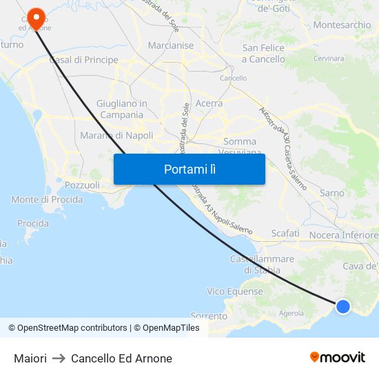 Maiori to Cancello Ed Arnone map