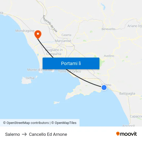 Salerno to Cancello Ed Arnone map