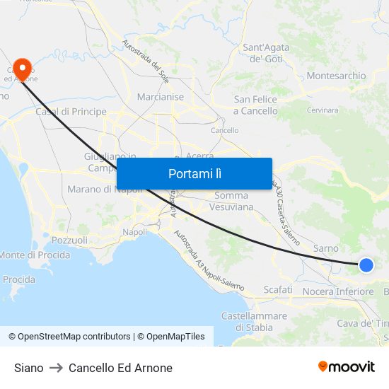 Siano to Cancello Ed Arnone map