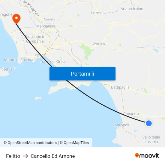Felitto to Cancello Ed Arnone map