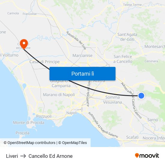 Liveri to Cancello Ed Arnone map