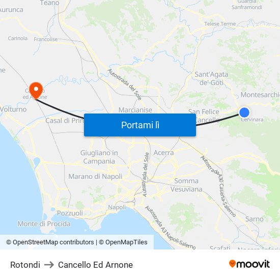 Rotondi to Cancello Ed Arnone map