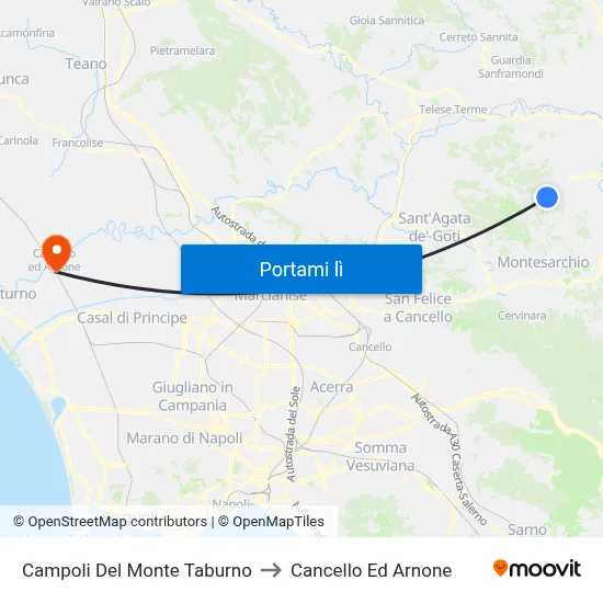 Campoli Del Monte Taburno to Cancello Ed Arnone map