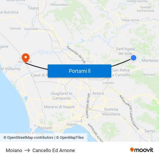 Moiano to Cancello Ed Arnone map