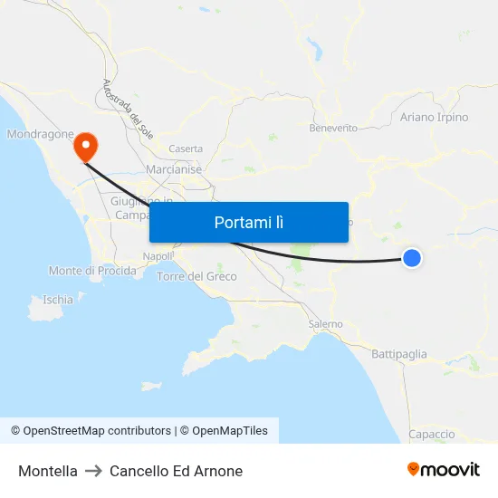 Montella to Cancello Ed Arnone map