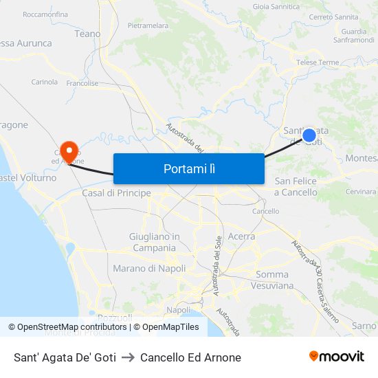 Sant' Agata De' Goti to Cancello Ed Arnone map