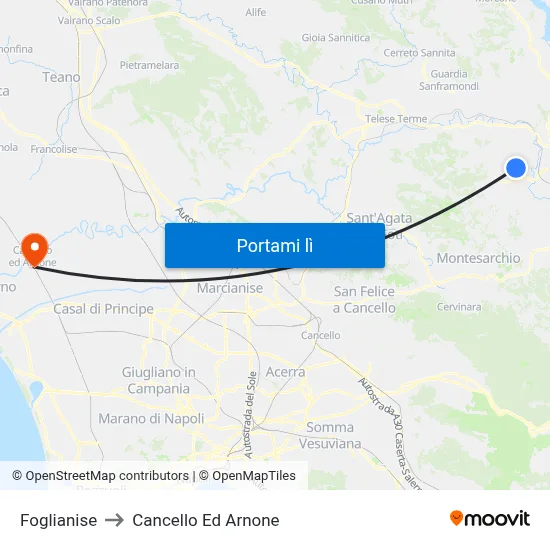 Foglianise to Cancello Ed Arnone map