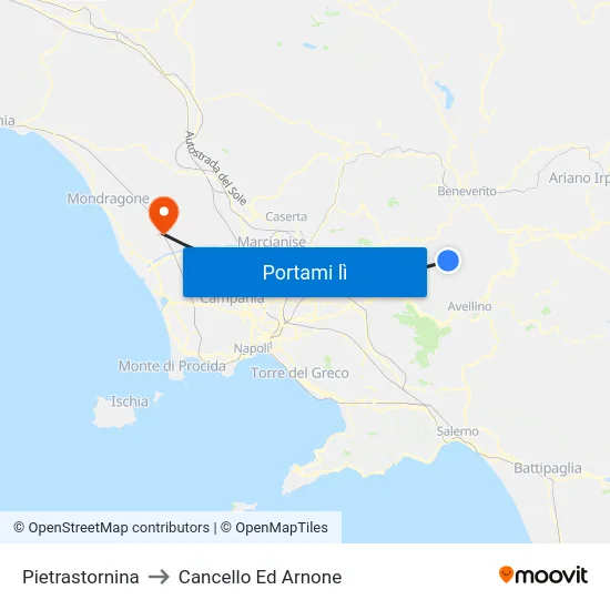 Pietrastornina to Cancello Ed Arnone map
