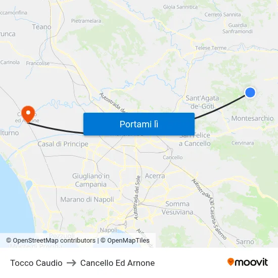 Tocco Caudio to Cancello Ed Arnone map