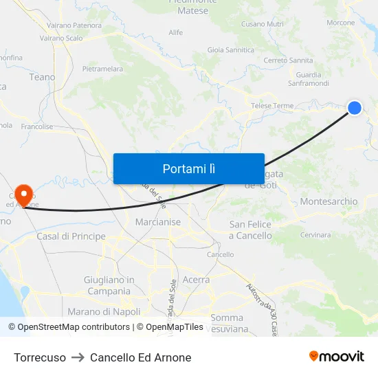 Torrecuso to Cancello Ed Arnone map