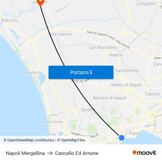 Napoli Mergellina to Cancello Ed Arnone map