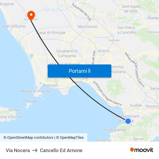 Via Nocera to Cancello Ed Arnone map