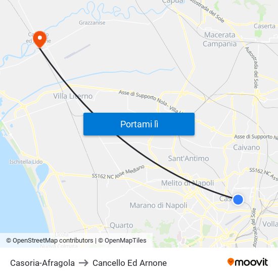 Casoria-Afragola to Cancello Ed Arnone map