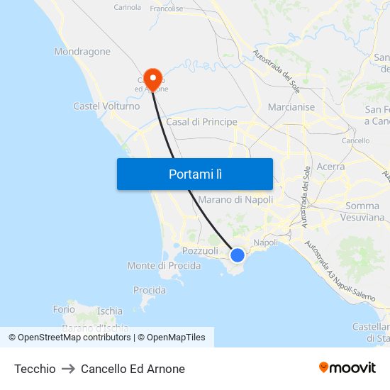 Tecchio to Cancello Ed Arnone map