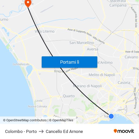 Colombo - Porto to Cancello Ed Arnone map