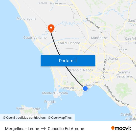 Mergellina - Leone to Cancello Ed Arnone map