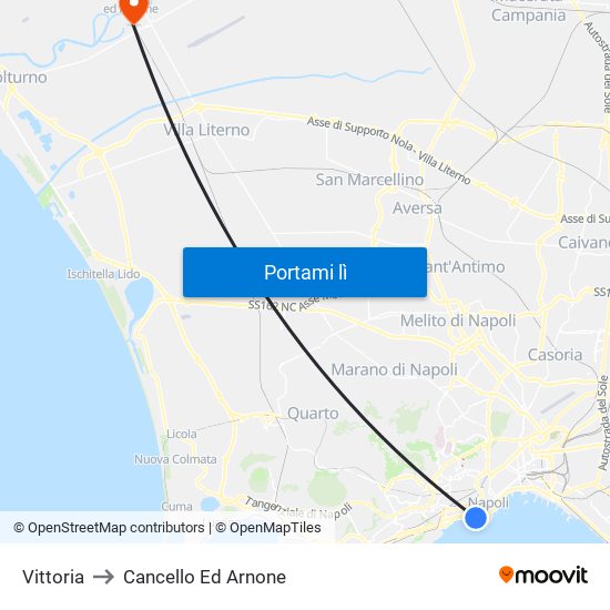 Vittoria to Cancello Ed Arnone map