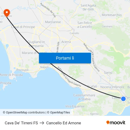 Cava De' Tirreni FS to Cancello Ed Arnone map