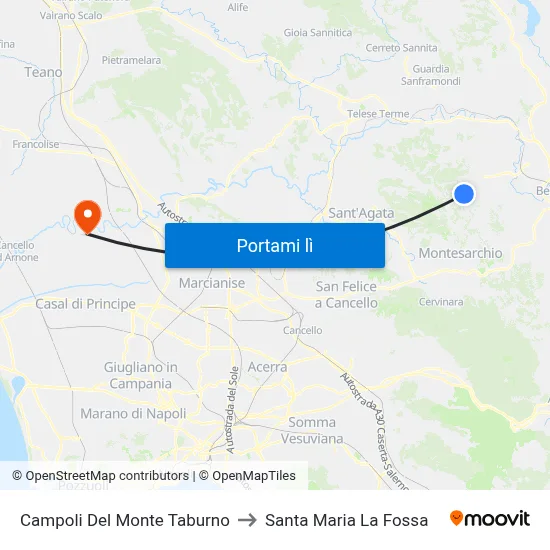Campoli Del Monte Taburno to Santa Maria La Fossa map