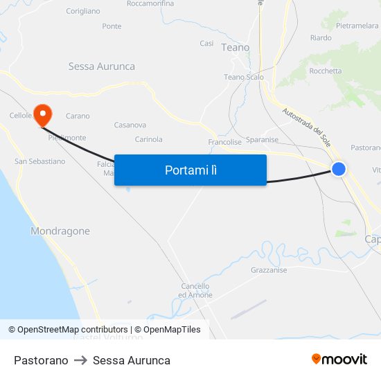 Pastorano to Sessa Aurunca map