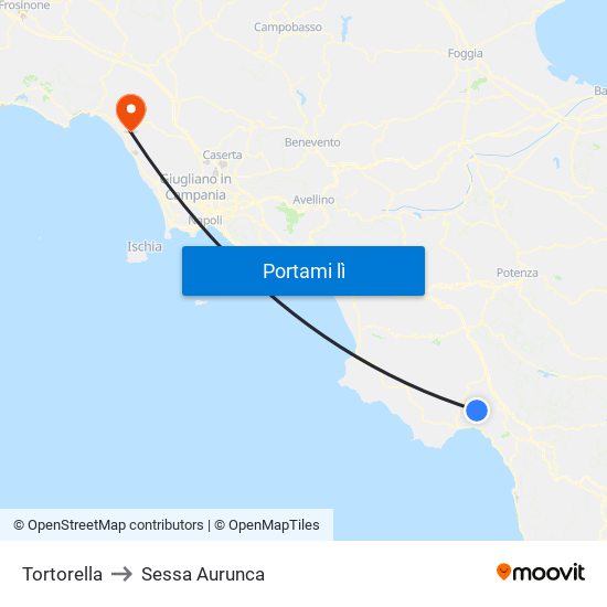Tortorella to Sessa Aurunca map