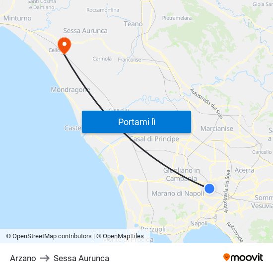 Arzano to Sessa Aurunca map