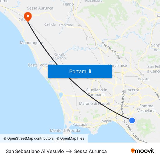 San Sebastiano Al Vesuvio to Sessa Aurunca map