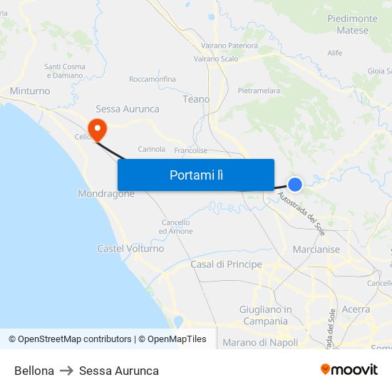 Bellona to Sessa Aurunca map
