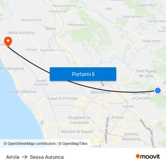 Airola to Sessa Aurunca map