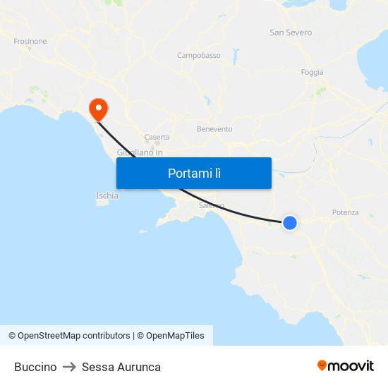 Buccino to Sessa Aurunca map