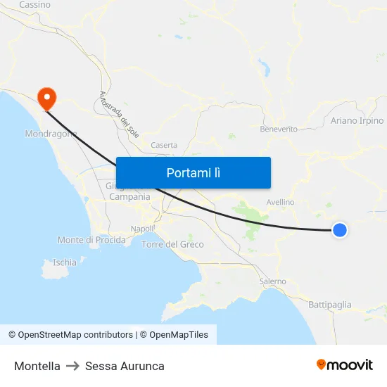 Montella to Sessa Aurunca map